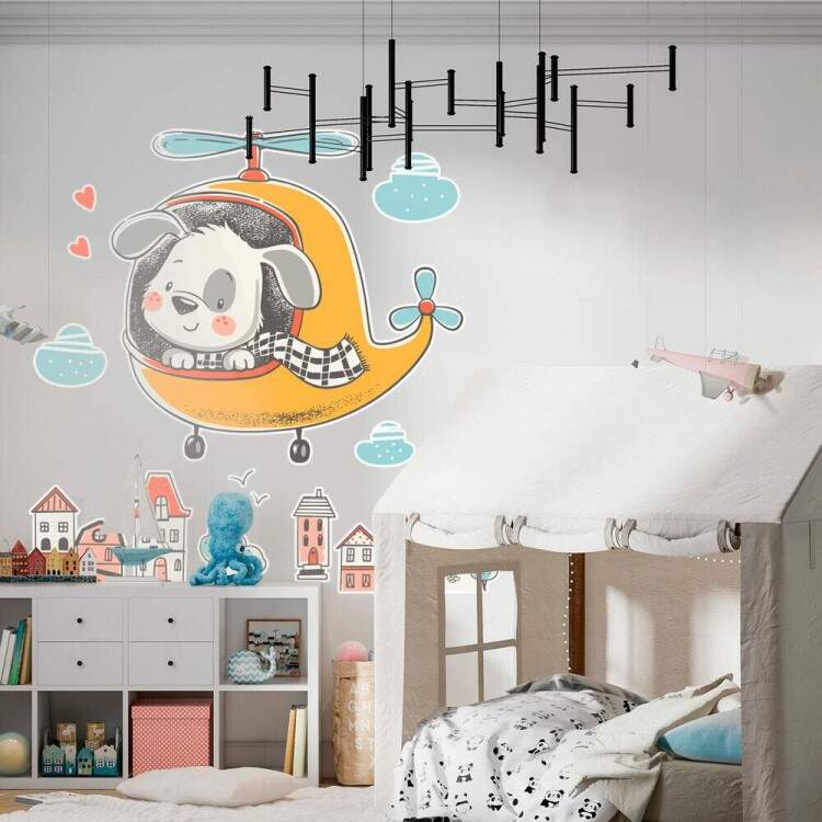 Adesivo de Parede Infantil Cachorrinho no Helicptero