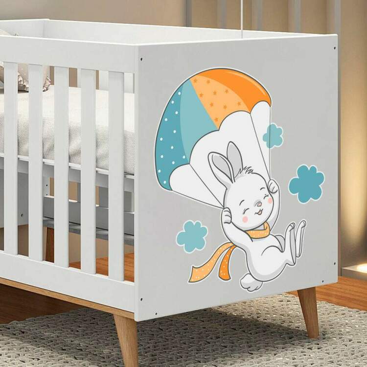 Adesivo de Parede Infantil Coelhinho Branco com Paraquedas 2