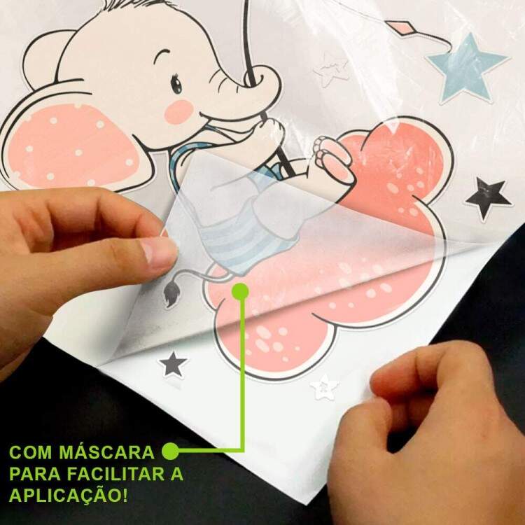 Adesivo de Parede Infantil Elefantinha Pescando Estrelas