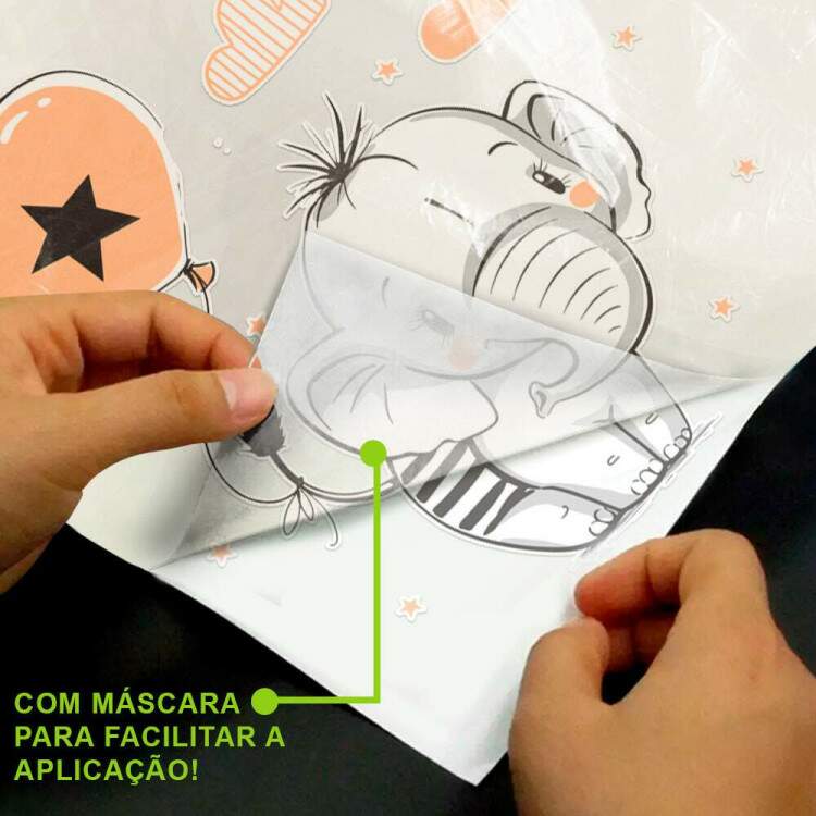 Adesivo de Parede Infantil Elefantinho com Balo e Estrelas