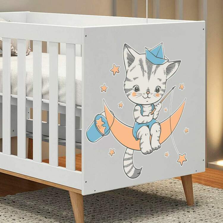 Adesivo de Parede Infantil Gatinho Pescando Estrelas