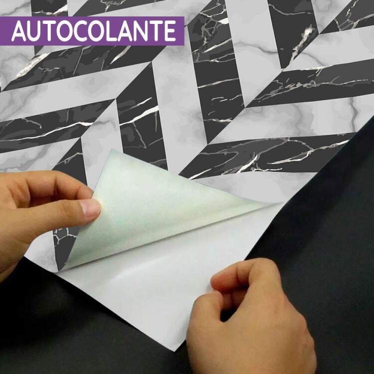 Papel de Parede Marmore Chevron Branco e Cinza Escuro