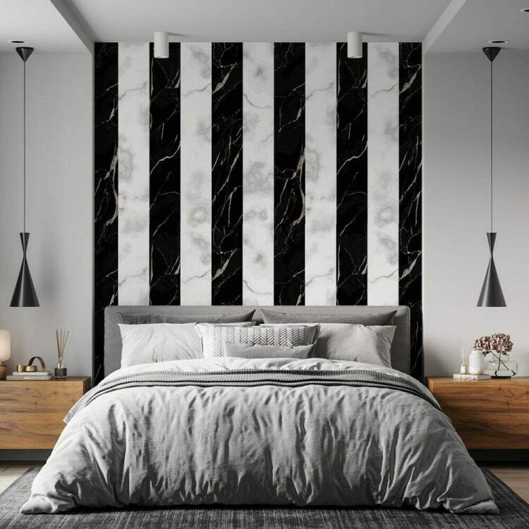 Papel de Parede Mrmore Listrado Branco e Preto