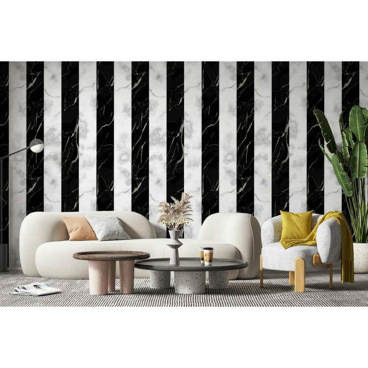 Papel de Parede Mrmore Listrado Branco e Preto