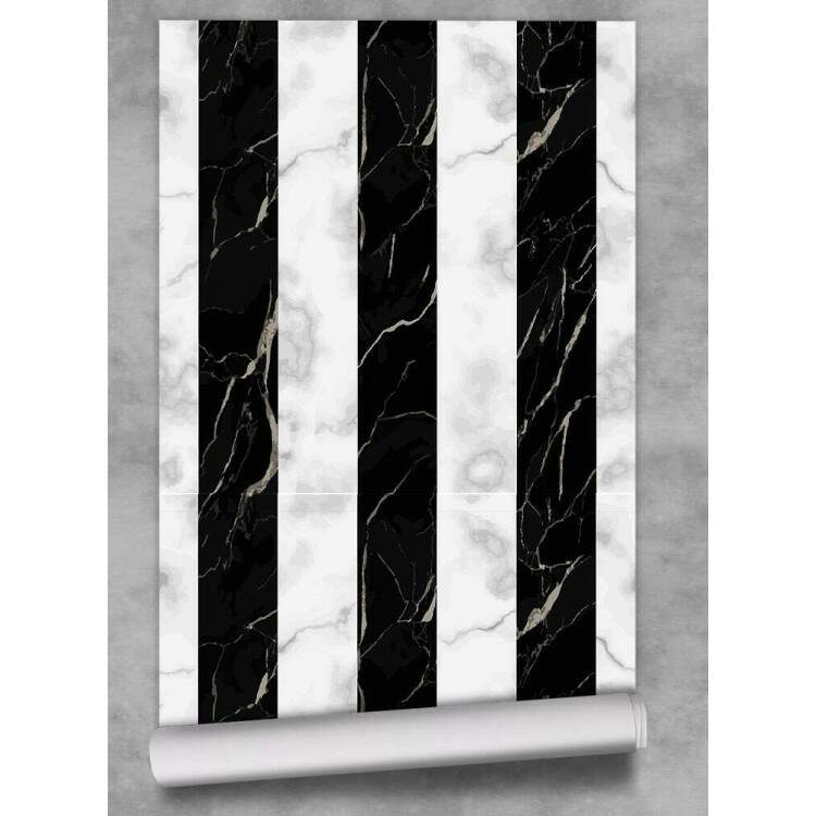 Papel de Parede Marmore Listrado Branco e Preto