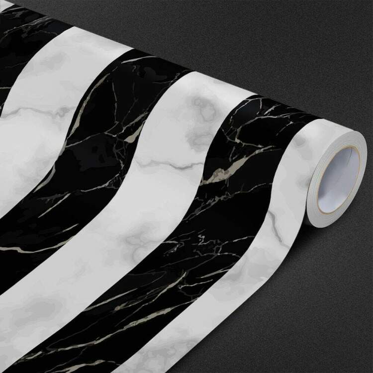 Papel de Parede Mrmore Listrado Branco e Preto