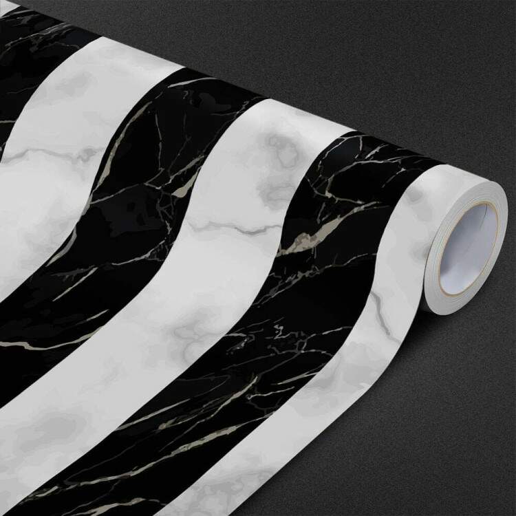 Papel de Parede Marmore Listrado Branco e Preto