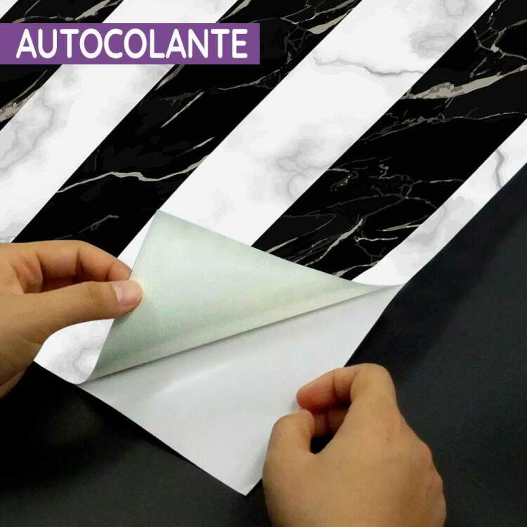 Papel de Parede Marmore Listrado Branco e Preto