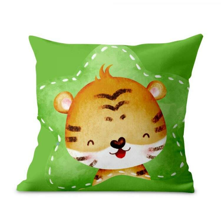 Almofada Decorativa Tigre Cute Aquarela Verde