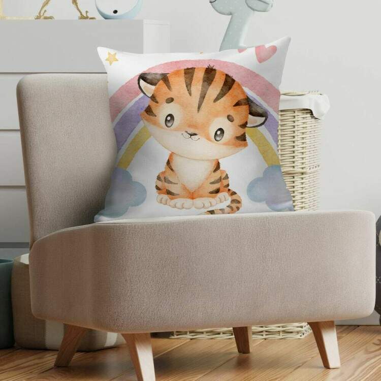 Almofada Decorativa Tigre Cute Aquarela