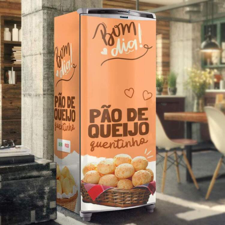 Envelopamento de Geladeira Inteira para Padaria Po de Queijo Quentinho