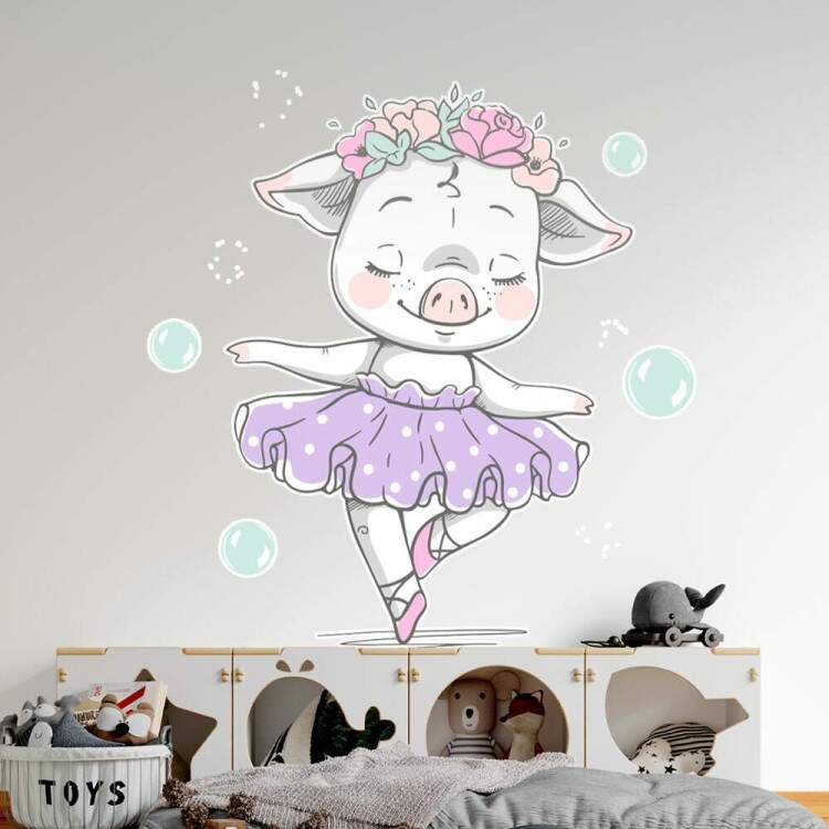 Adesivo de Parede Infantil Porquinha Bailarina