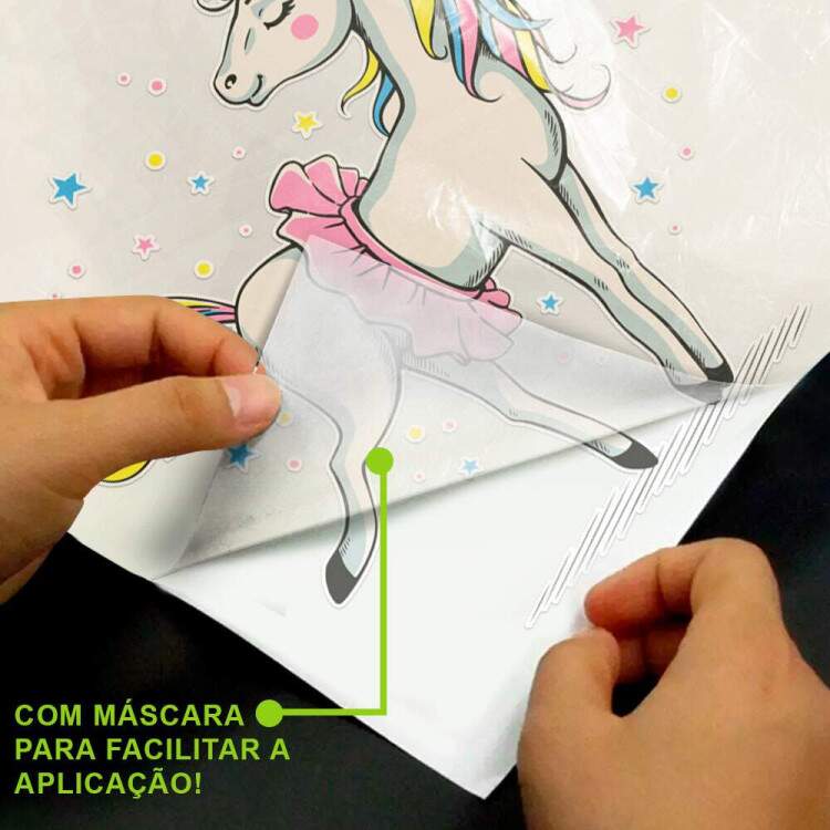 Adesivo de Parede Infantil Unicornio Bailarina e Estrelas