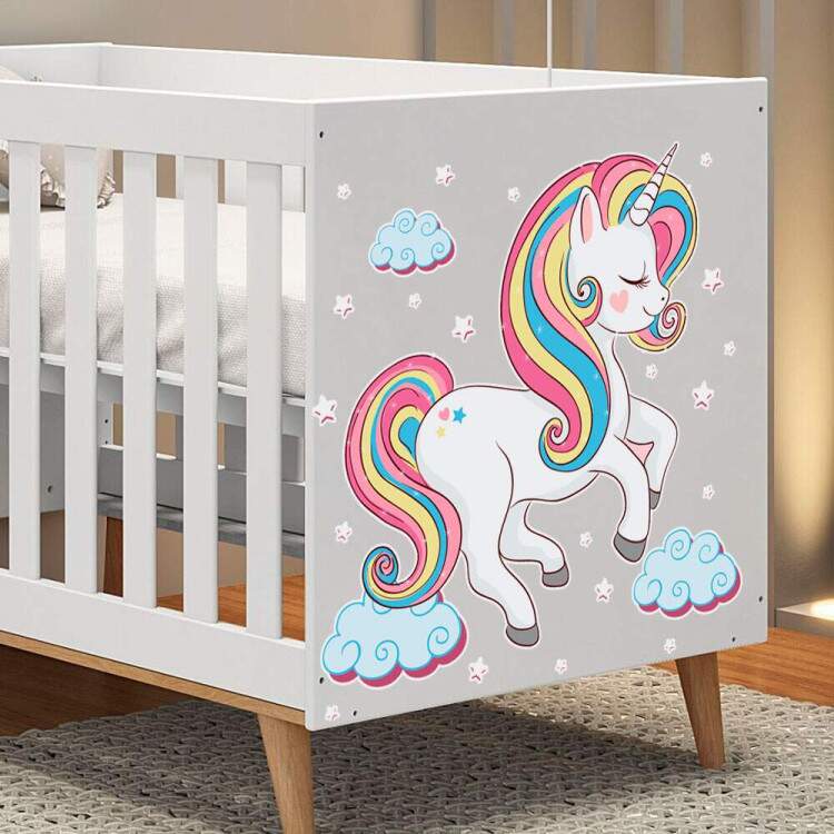 Adesivo de Parede Infantil Unicornio nas Nuvens Feliz