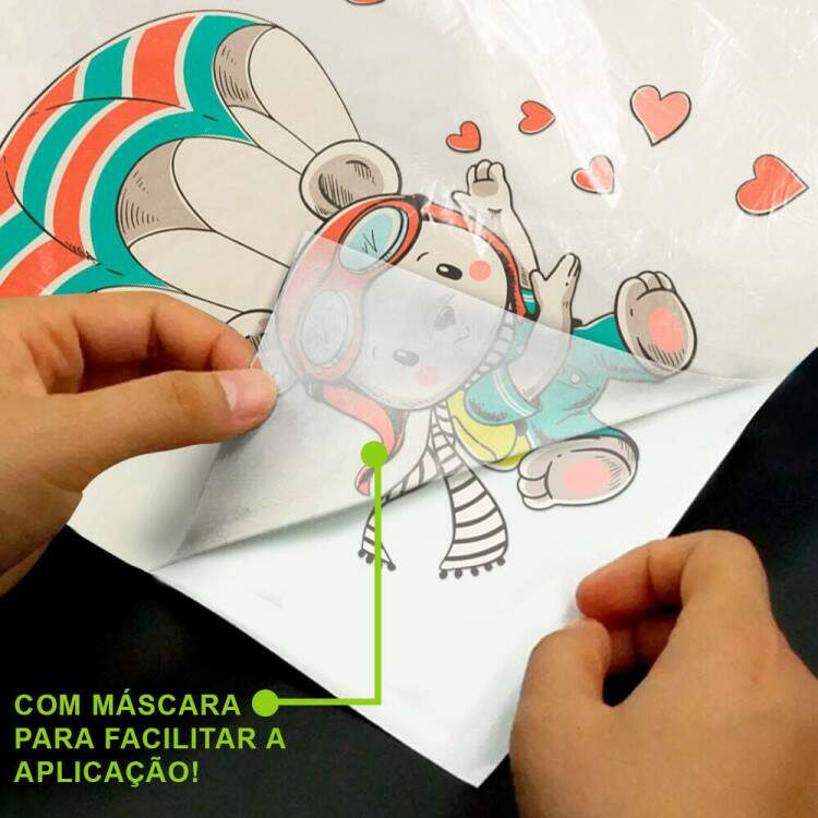 Adesivo de Parede Infantil Ursinho Branco com Paraquedas