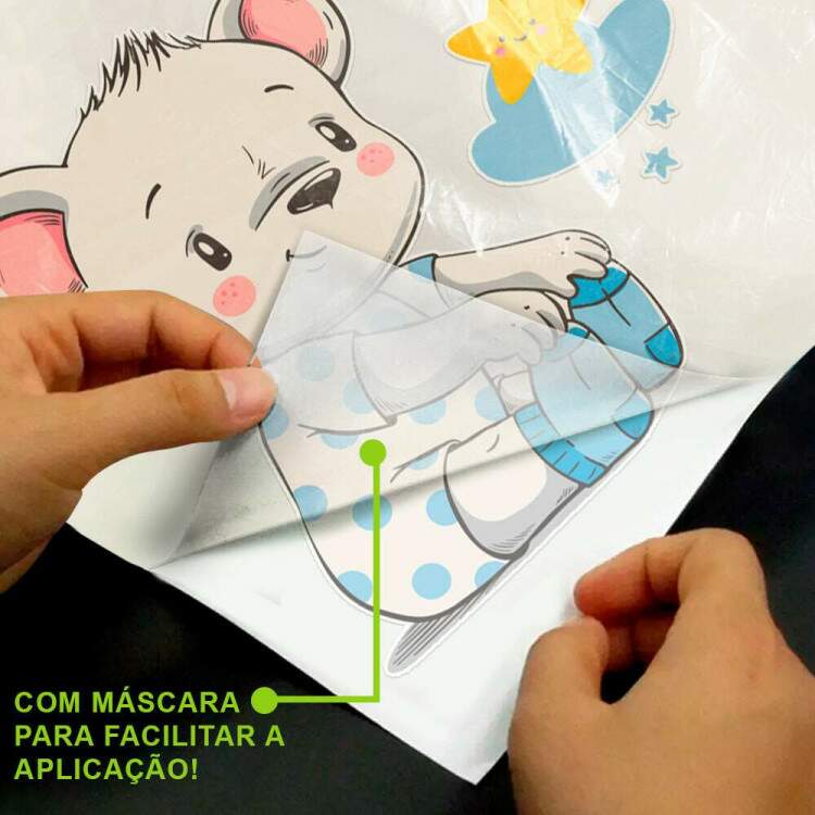 Adesivo de Parede Infantil Ursinho Branco Sentado com Estrelinha