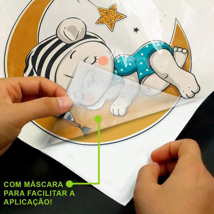 Adesivo de Parede Infantil Ursinho Dormindo na Lua