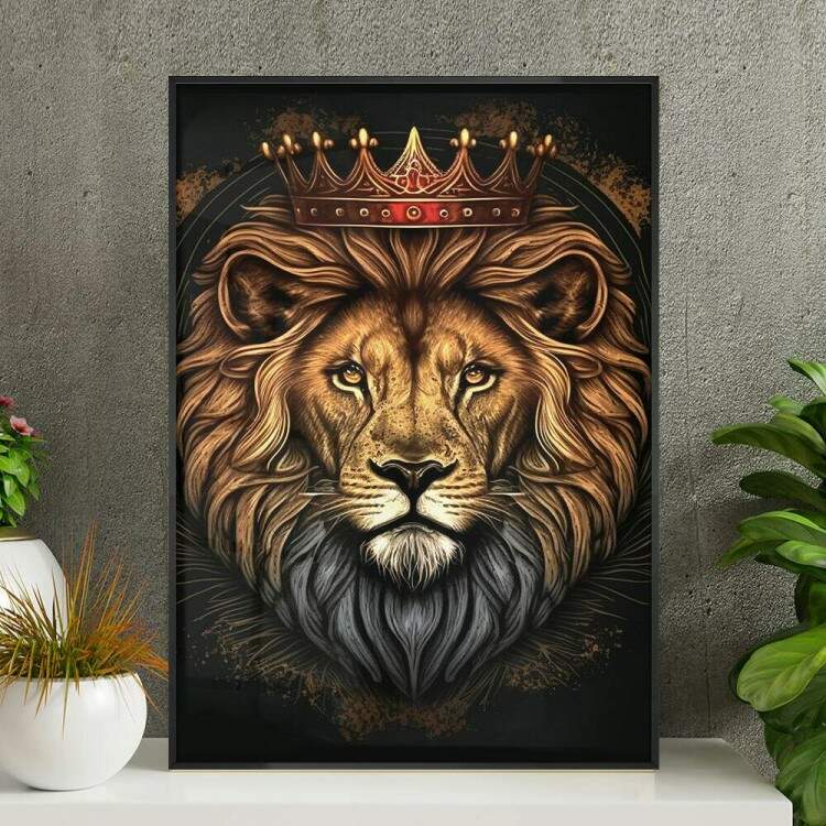 Quadro Decorativo Arte Leo com Coroa