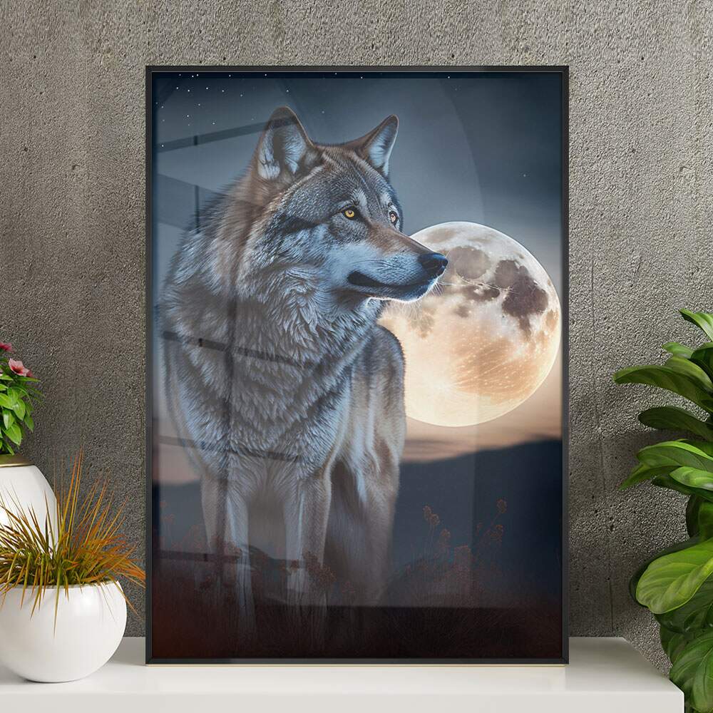 Quadro Decorativo Lobo e Lua Cheia