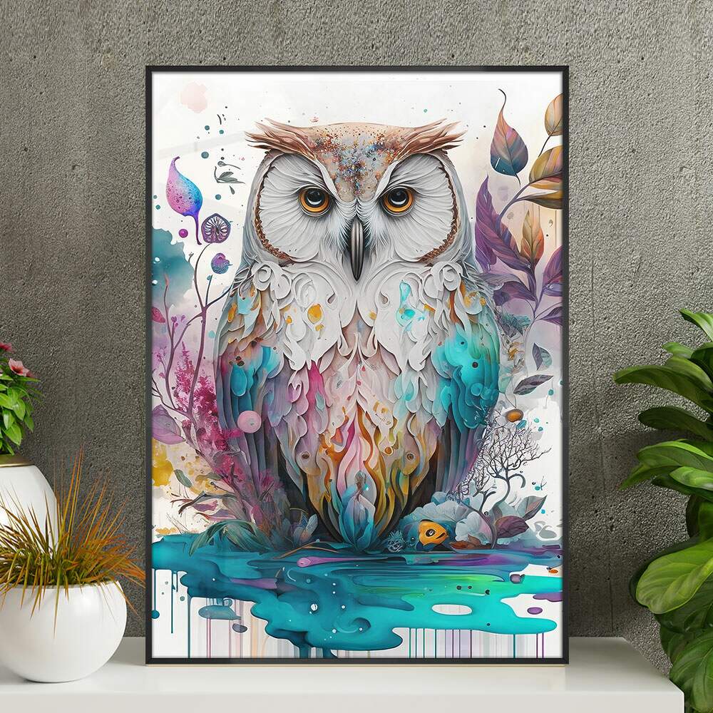 Quadro Decorativo Coruja Colorida Pintura