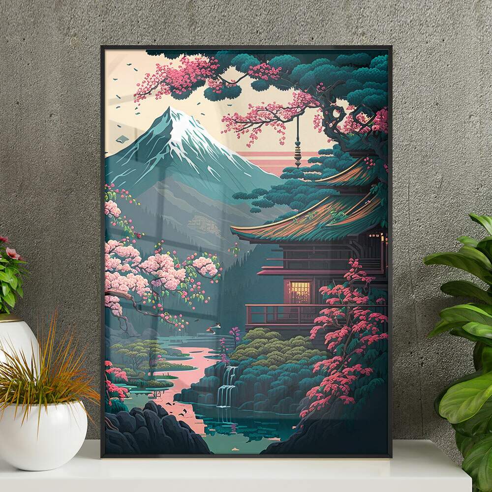 Quadro Decorativo Montanha Casa Chinesa