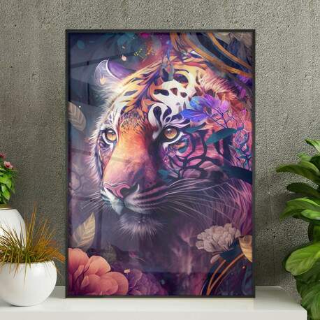 Quadro Decorativo Tigre Floral