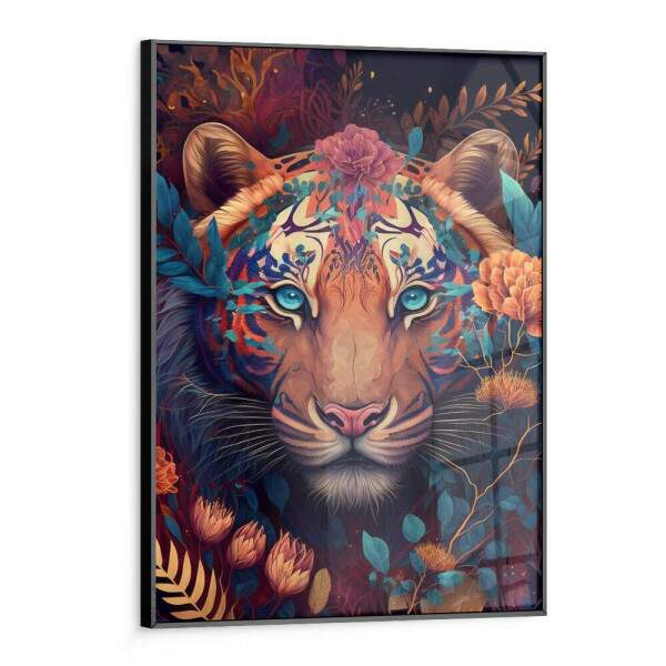 Quadro Decorativo Tigre Floral Colorido