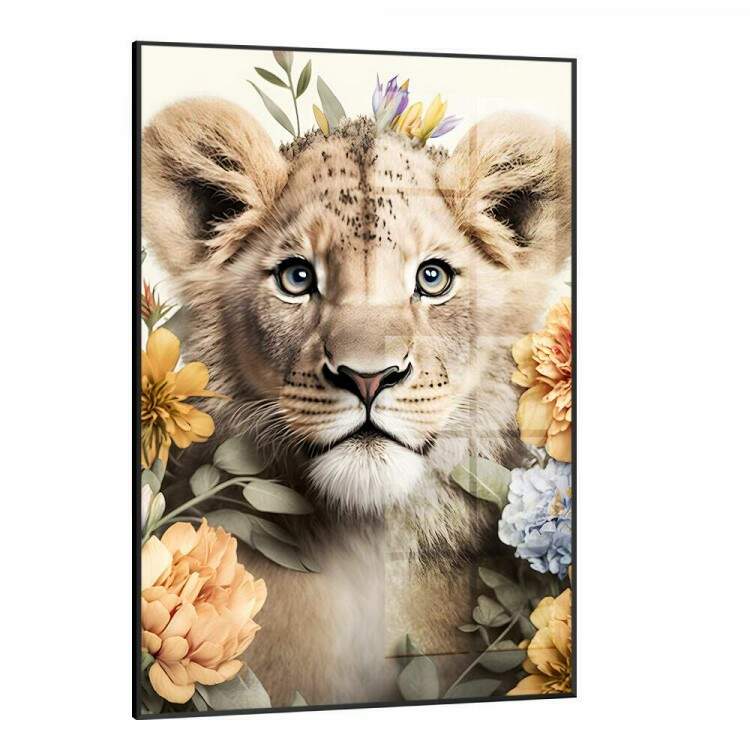 Quadro Decorativo Leo Filhote com Flores
