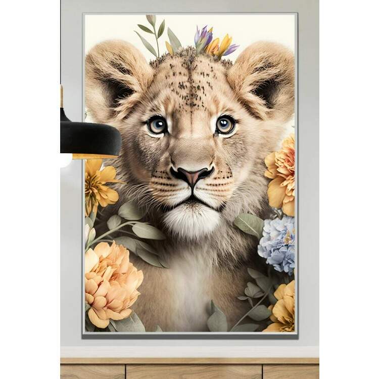 Quadro Decorativo Leo Filhote com Flores