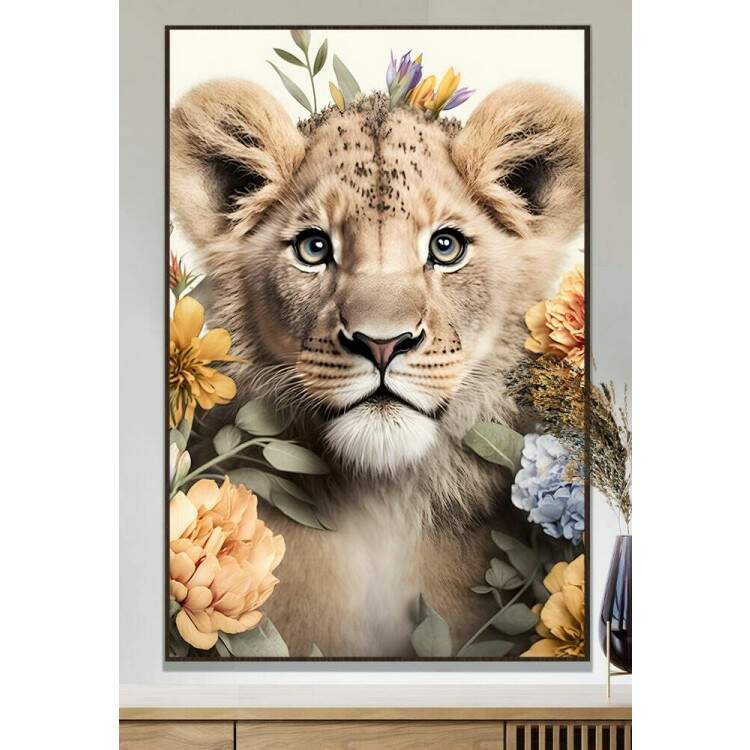 Quadro Decorativo Leo Filhote com Flores