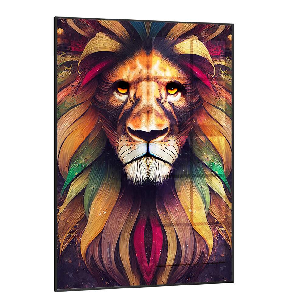 Quadro Decorativo Le�o Folhas Colorido