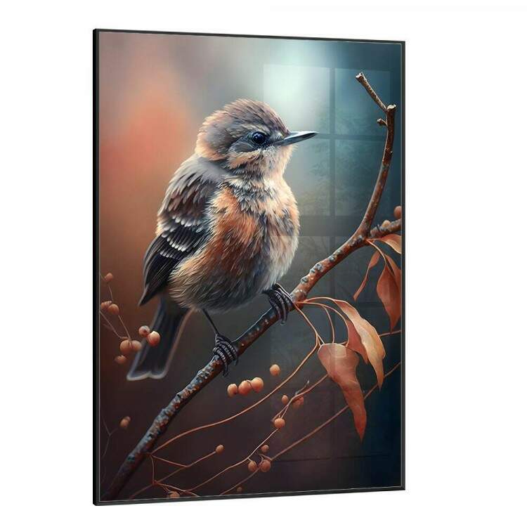 Quadro Decorativo Pssaro no Galho com Folhas