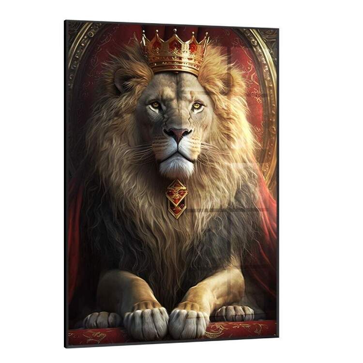 Quadro Decorativo Rei Leo no Trono com Coroa