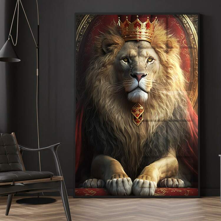 Quadro Decorativo Rei Leo no Trono com Coroa