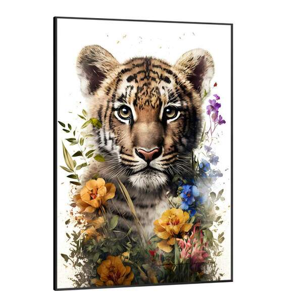 Quadro Decorativo Filhote de Tigre com Flores