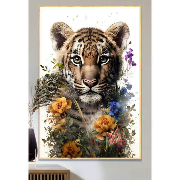 Quadro Decorativo Filhote de Tigre com Flores