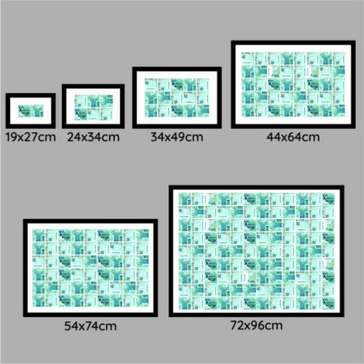 Quadro Decorativo Dinheiro Notas 100 reais Espelhado