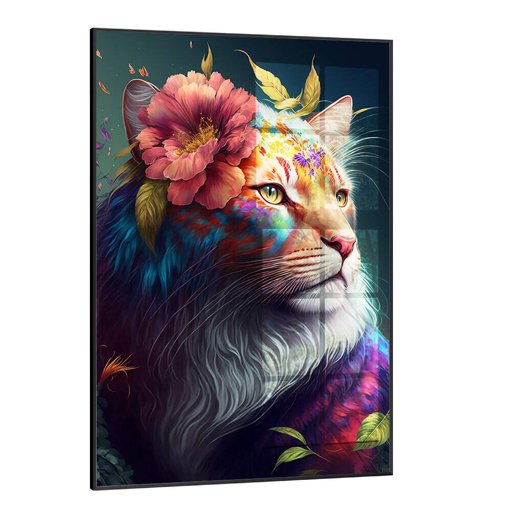 Quadro Decorativo Leoa Com Flores Coloridas