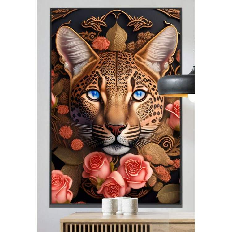 Quadro Decorativo Leopardo Com Flores