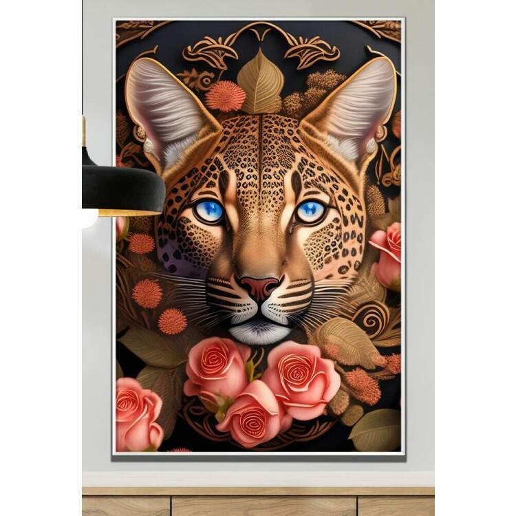 Quadro Decorativo Leopardo Com Flores