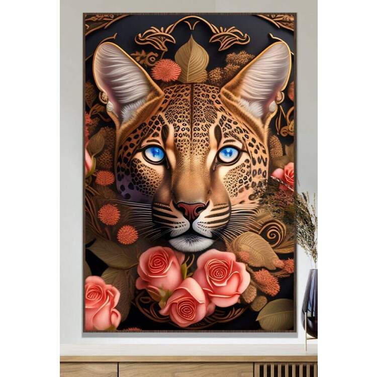 Quadro Decorativo Leopardo Com Flores