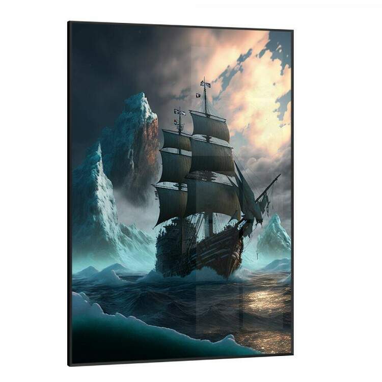 Quadro Decorativo Navio Pirata Entre Montanhas de Neve