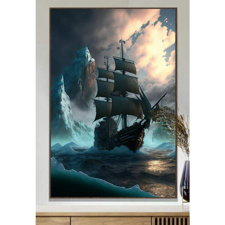 Quadro Decorativo Navio Pirata Entre Montanhas de Neve