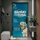 Adesivo Para Porta Petshop Banho e Tosa fundo azul