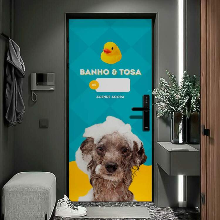 Adesivo Para Porta Petshop Banho com Patinho