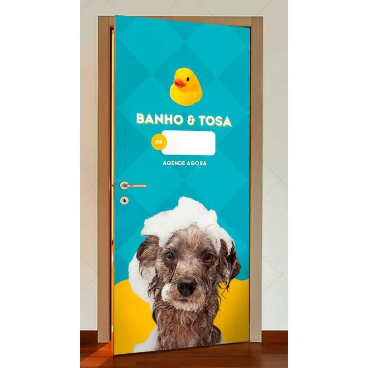 Adesivo Para Porta Petshop Banho com Patinho