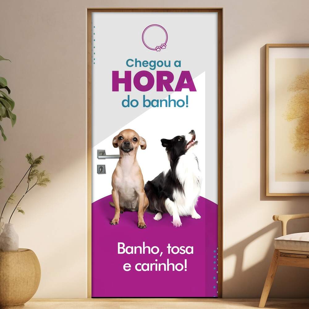 Adesivo Para Porta Petshop Hora do Banho
