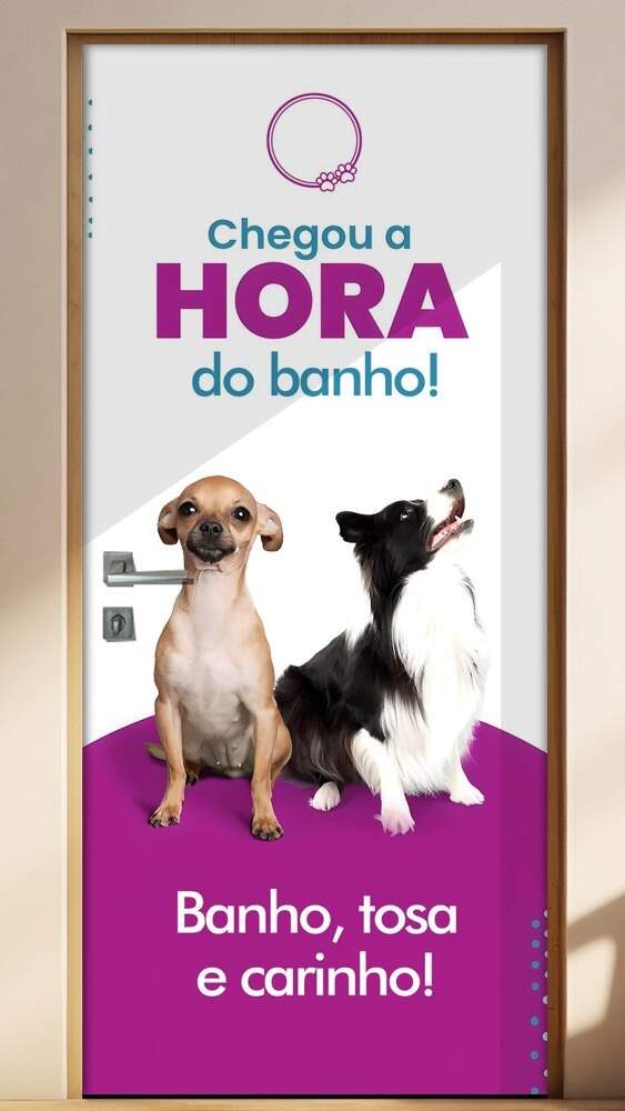 Adesivo Para Porta Petshop Hora do Banho