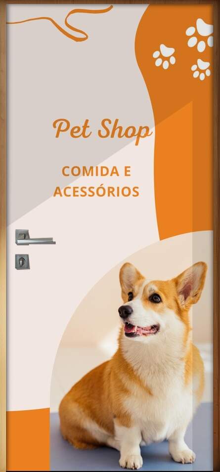 Adesivo Para Porta Petshop Cachorrinho com fundo Laranja