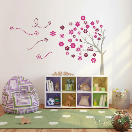 Adesivo de Parede Floral Arvore com Borboletas